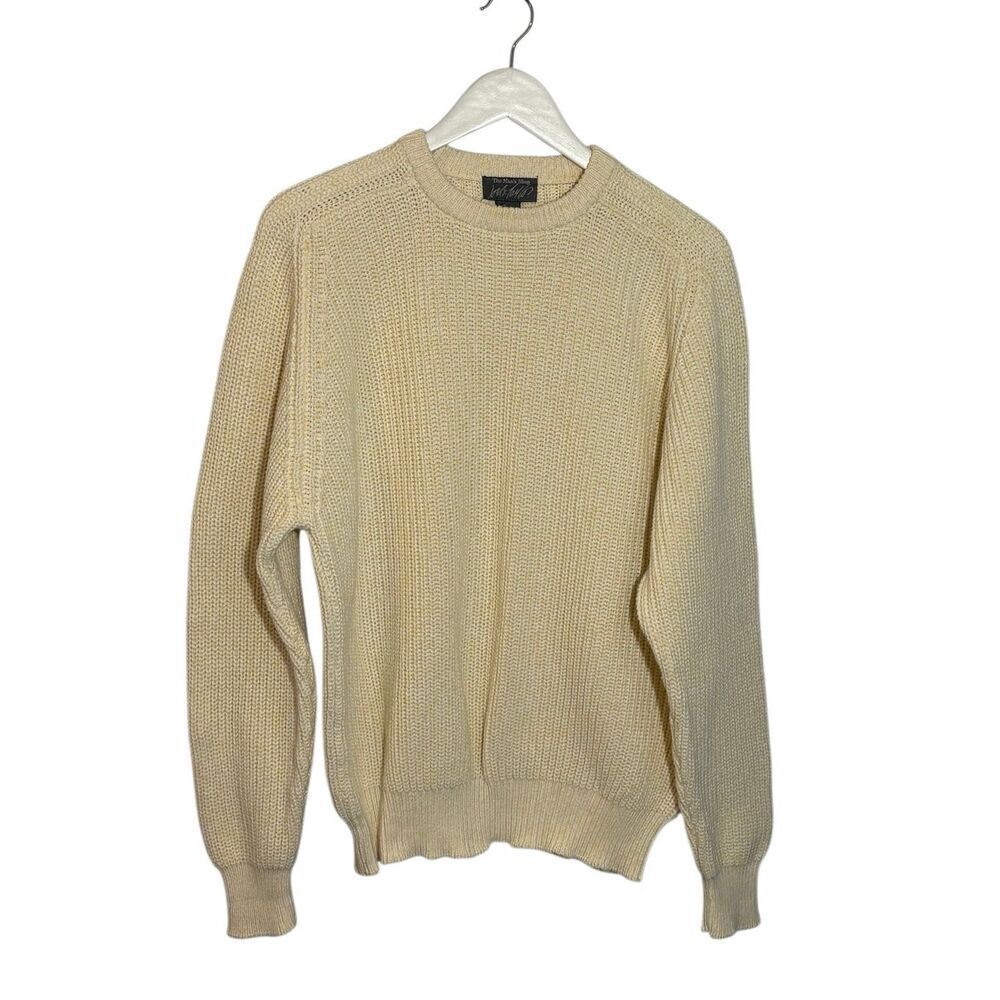 Lord & Taylor light yellow chunky knit cotton crewneck sweater - L